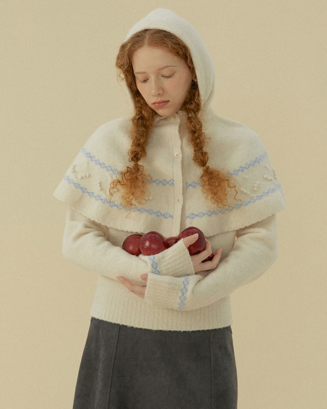 Pom-pom Fair Isle Balaclava Cape KN080