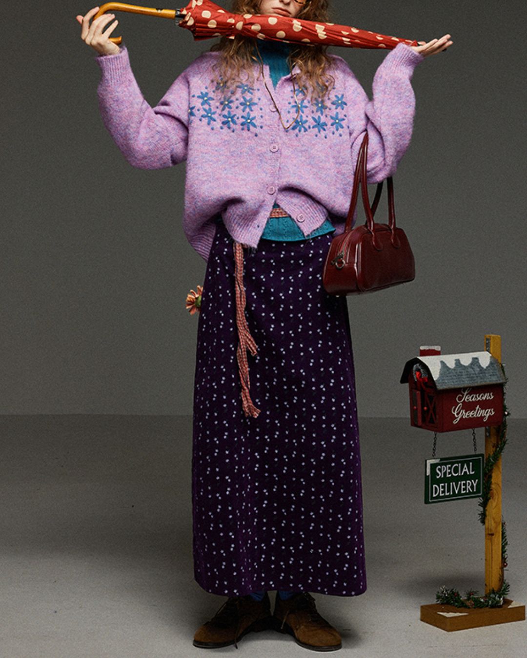 Flower Embroidered Mix Knit Cardigan KN071