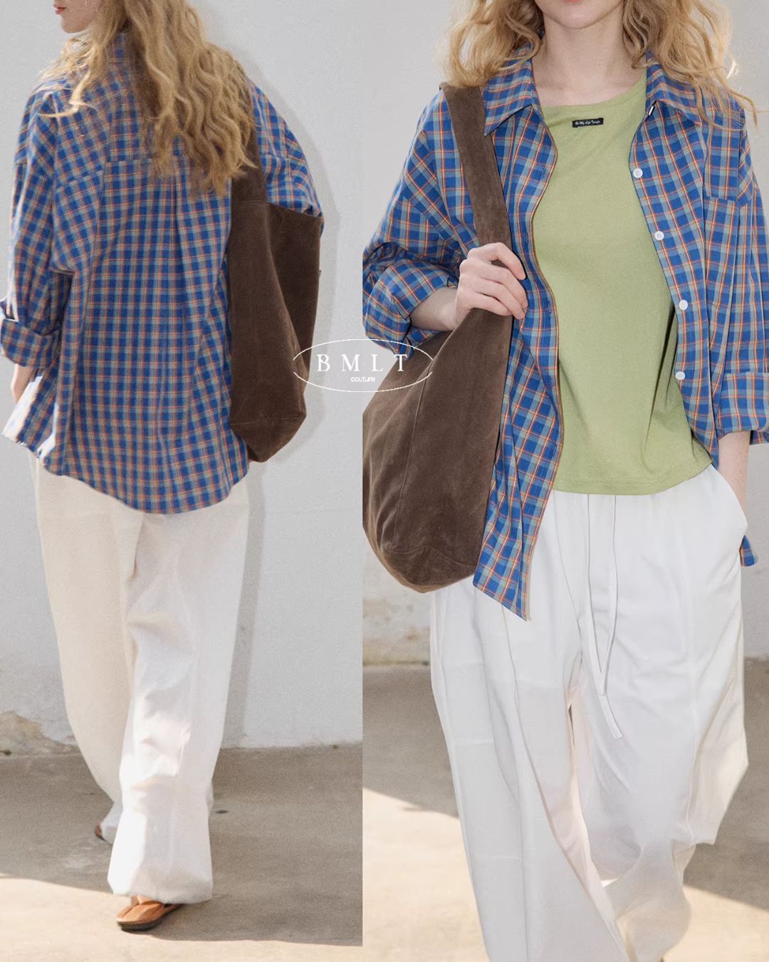 Loose Color-block Check Shirt LS070