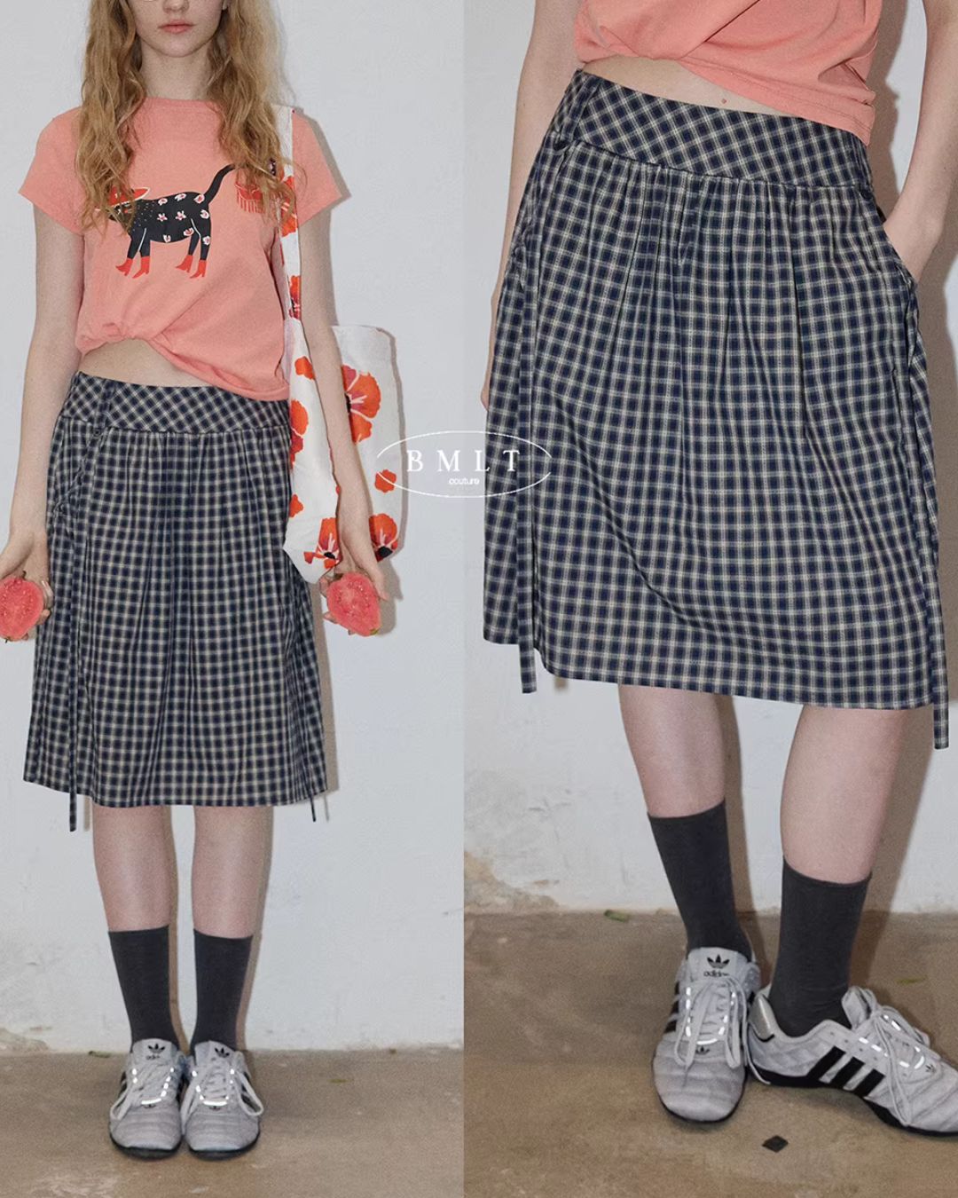 Checked String Midi Skirt SK023