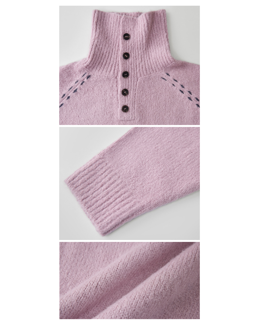 Contrast Stitch Half Open Collar Knit KN085