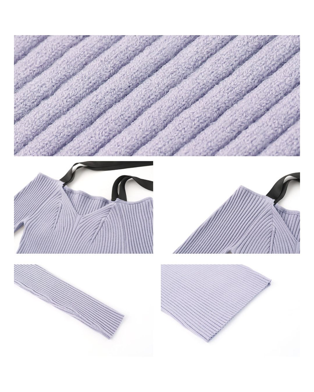 V-neck Off-the-shoulder Shoulder Strap Ribbon Knit KN103