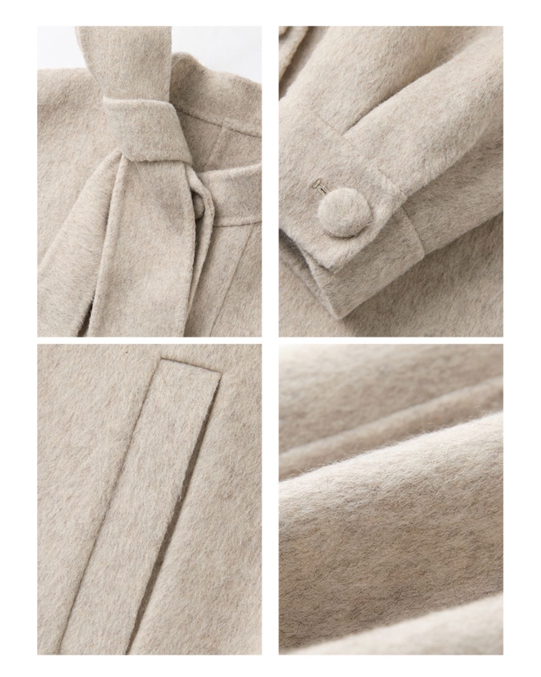 Bow-tied Pleated Cuff Wool Coat CT026