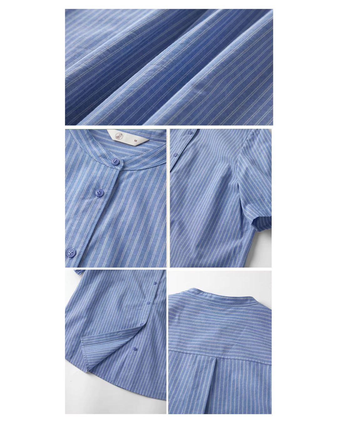 Linen-cotton Band Collar Striped Shirt SS004