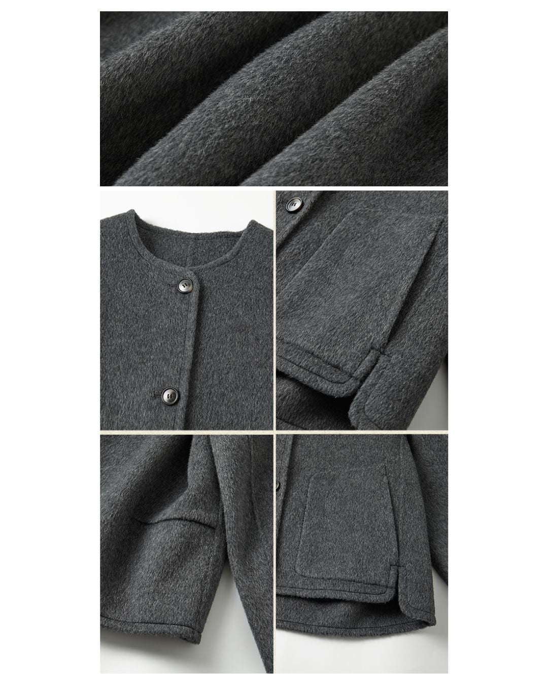 Collarless Relaxed Wool Jacket JK033