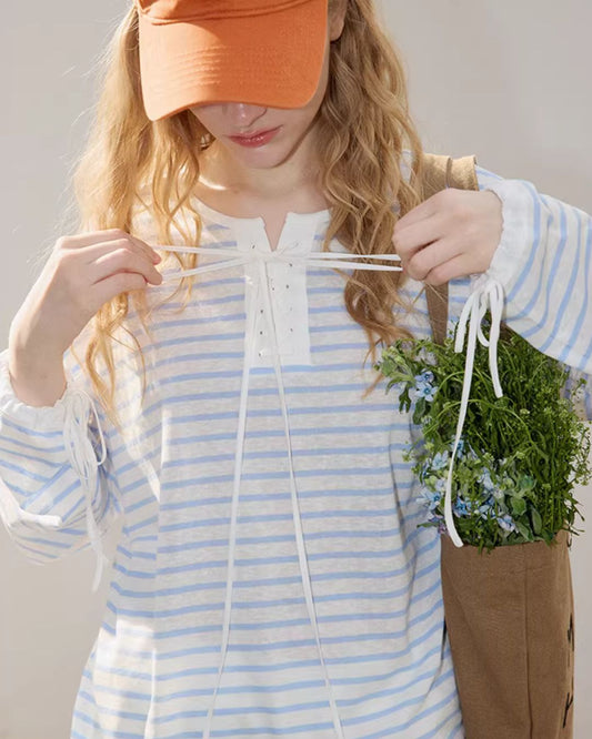 Lace-up Boader Loose T-shirt LT028