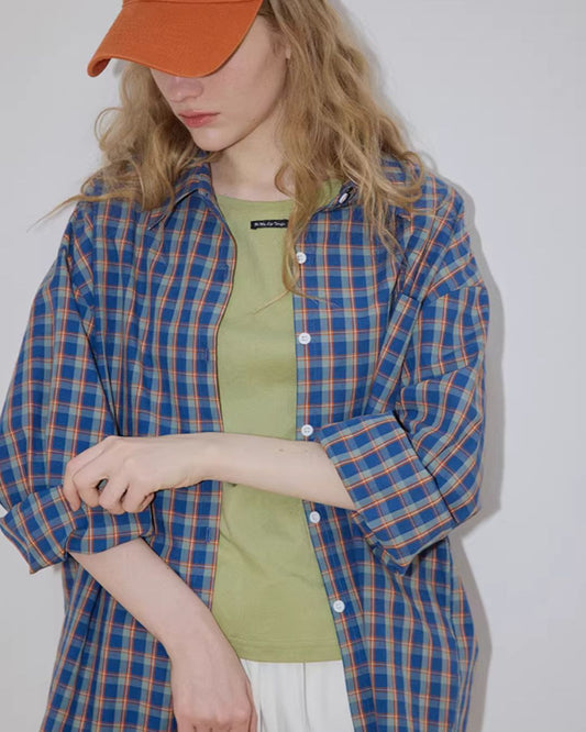 Loose Color-block Check Shirt LS070