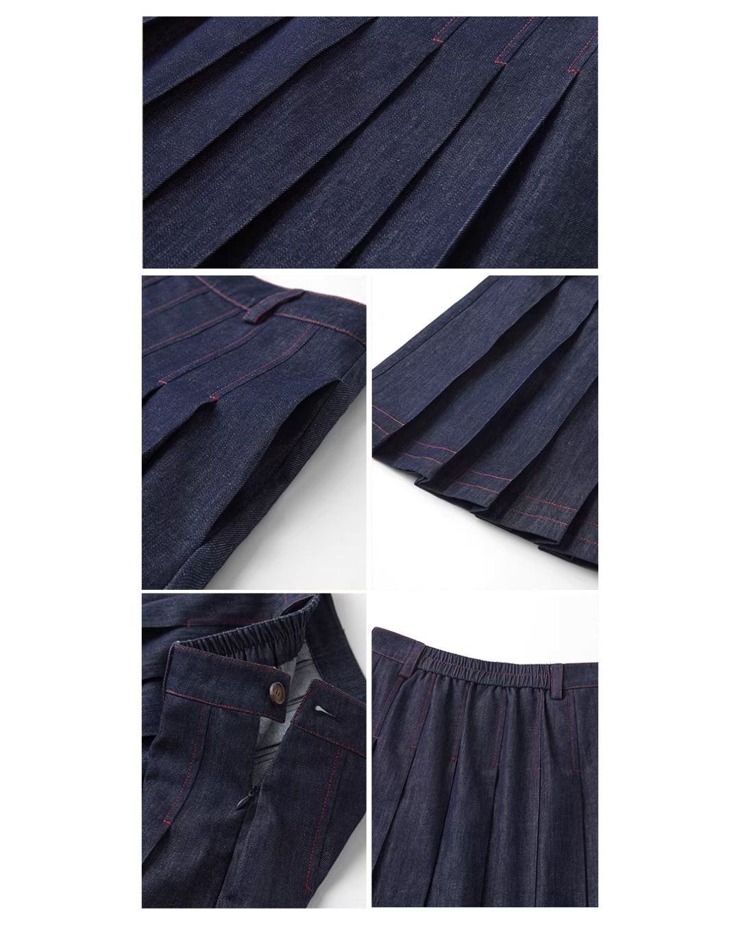 Pleated Midi Denim Skirt SK024