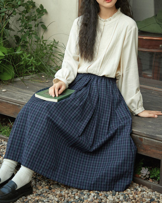 A-line Check Gathered Skirt SK021