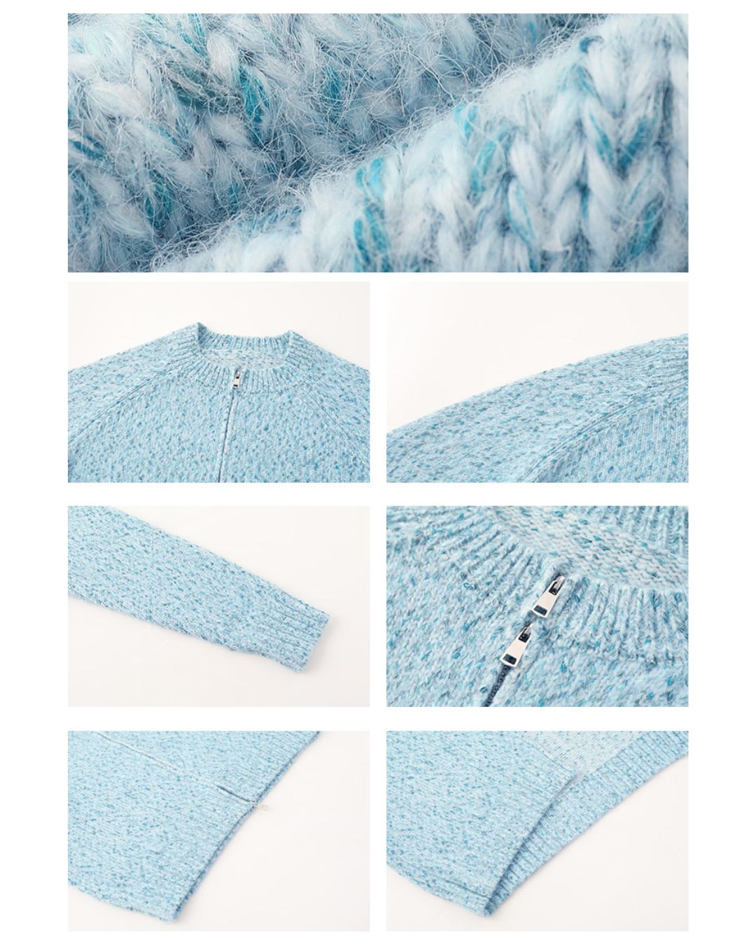 Double-zip Crew Neck Nep Knit Cardigan KN100