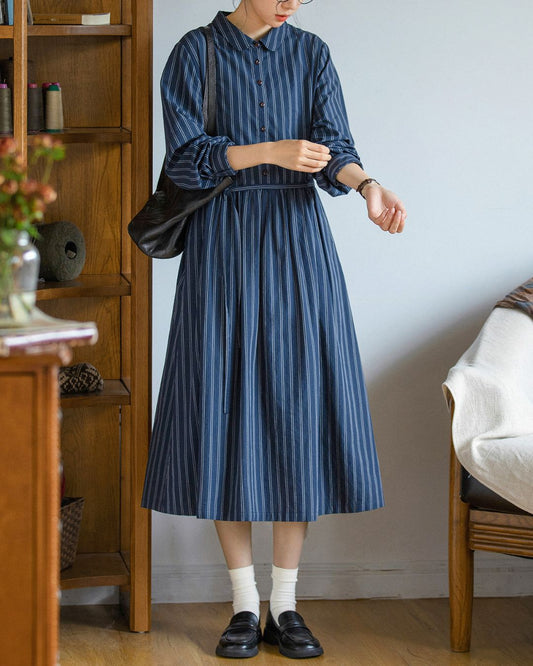Striped Midi Shirt Dress OP007