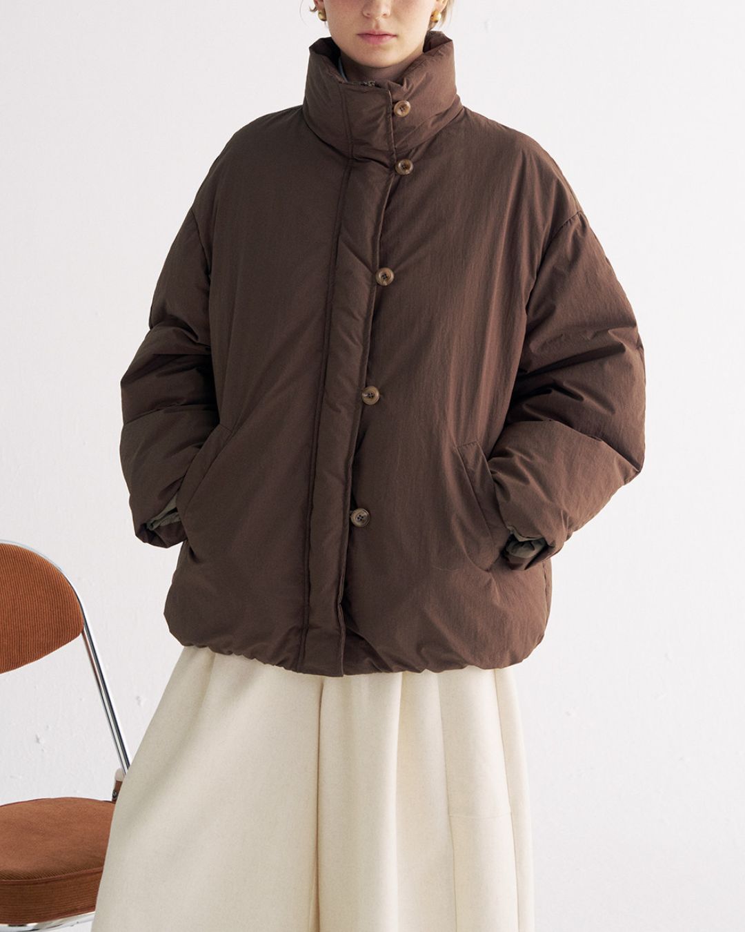 White Duck Down Gathered Jacket JK079