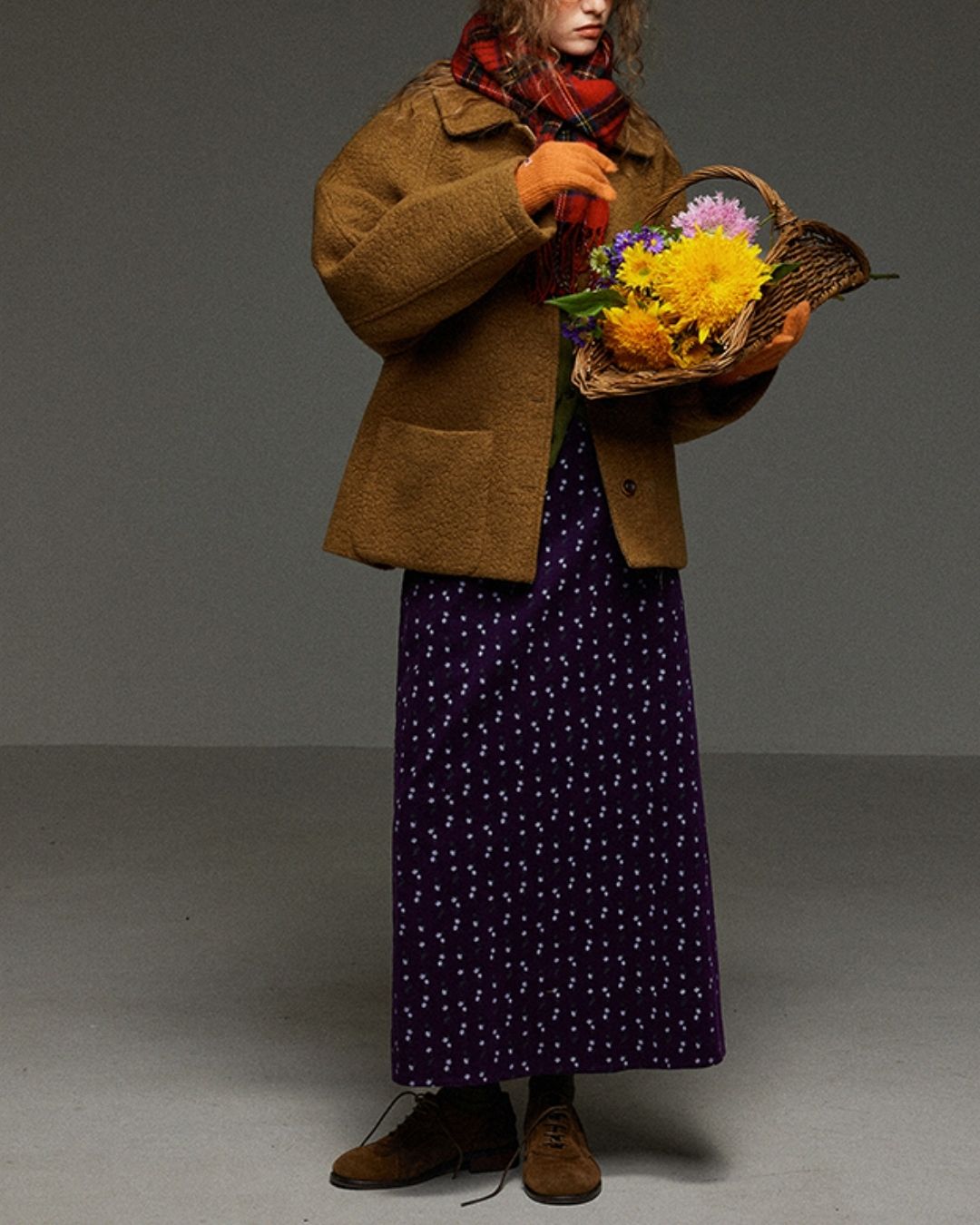 Retro Flower Corduroy Long Skirt SK013