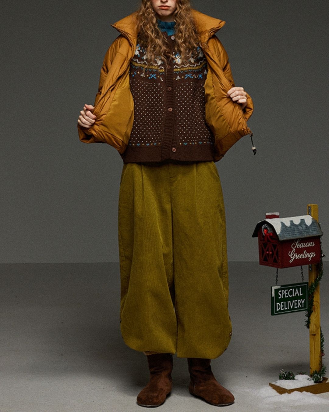 Corduroy Floral  Wide Pants　PT028