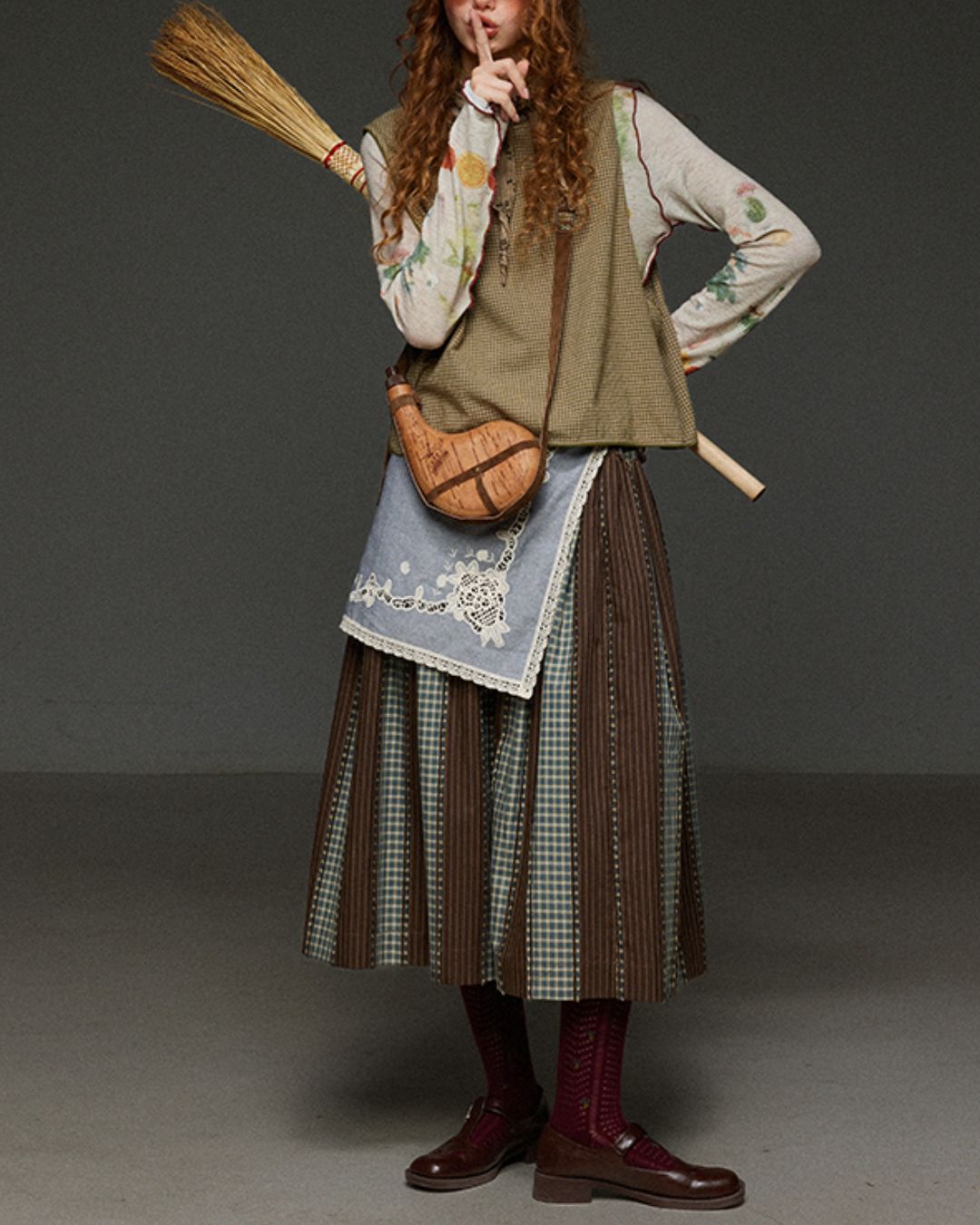 Check And Striped Contrast Color Skirt　SK007