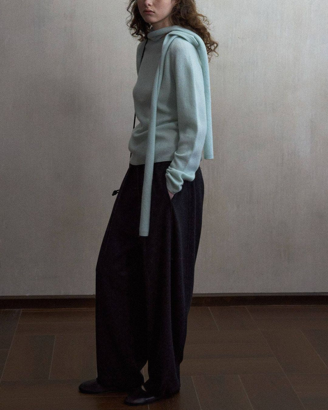 Basic Yak Wool Knit Hooded Scarf　HG001