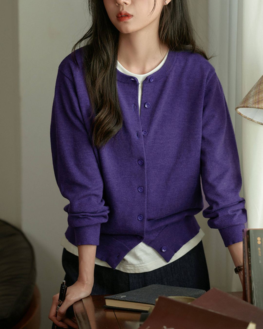 Round Neck Basic Knit Cardigan　KN113