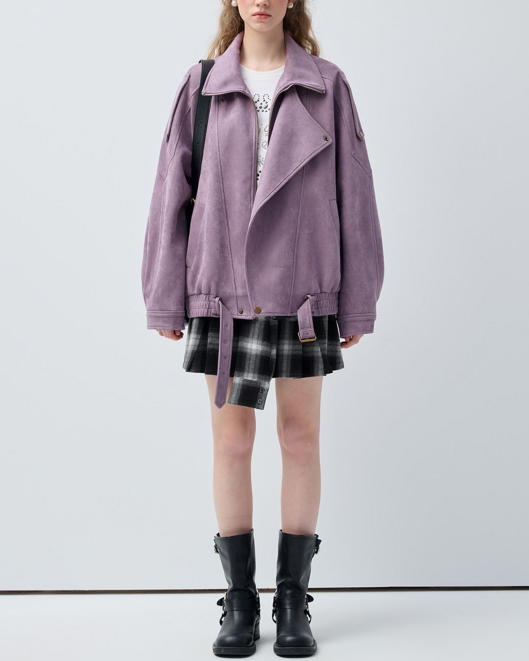 Oversized Lilac Suede Rider's Jacket　JK084