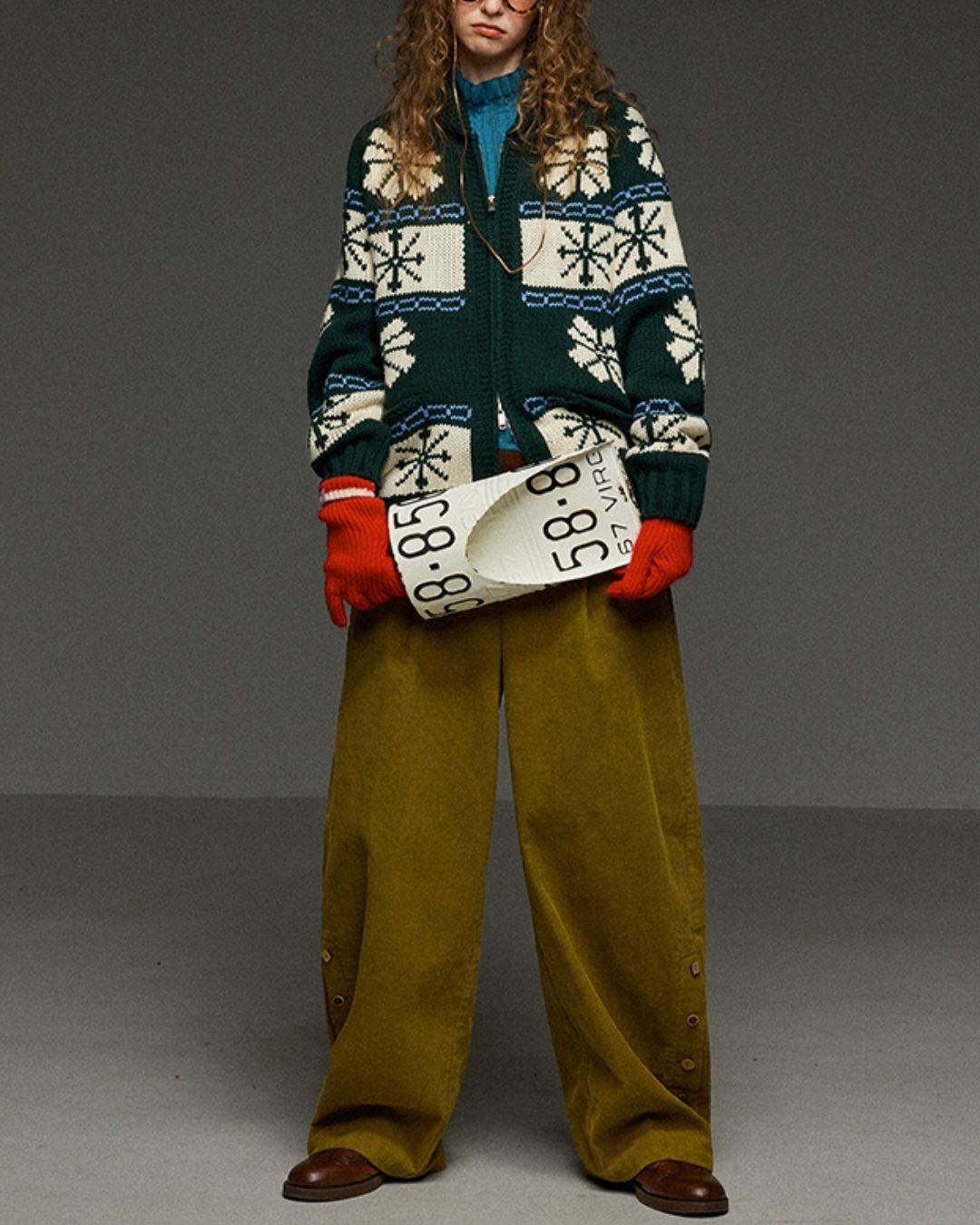 Corduroy Floral  Wide Pants　PT028