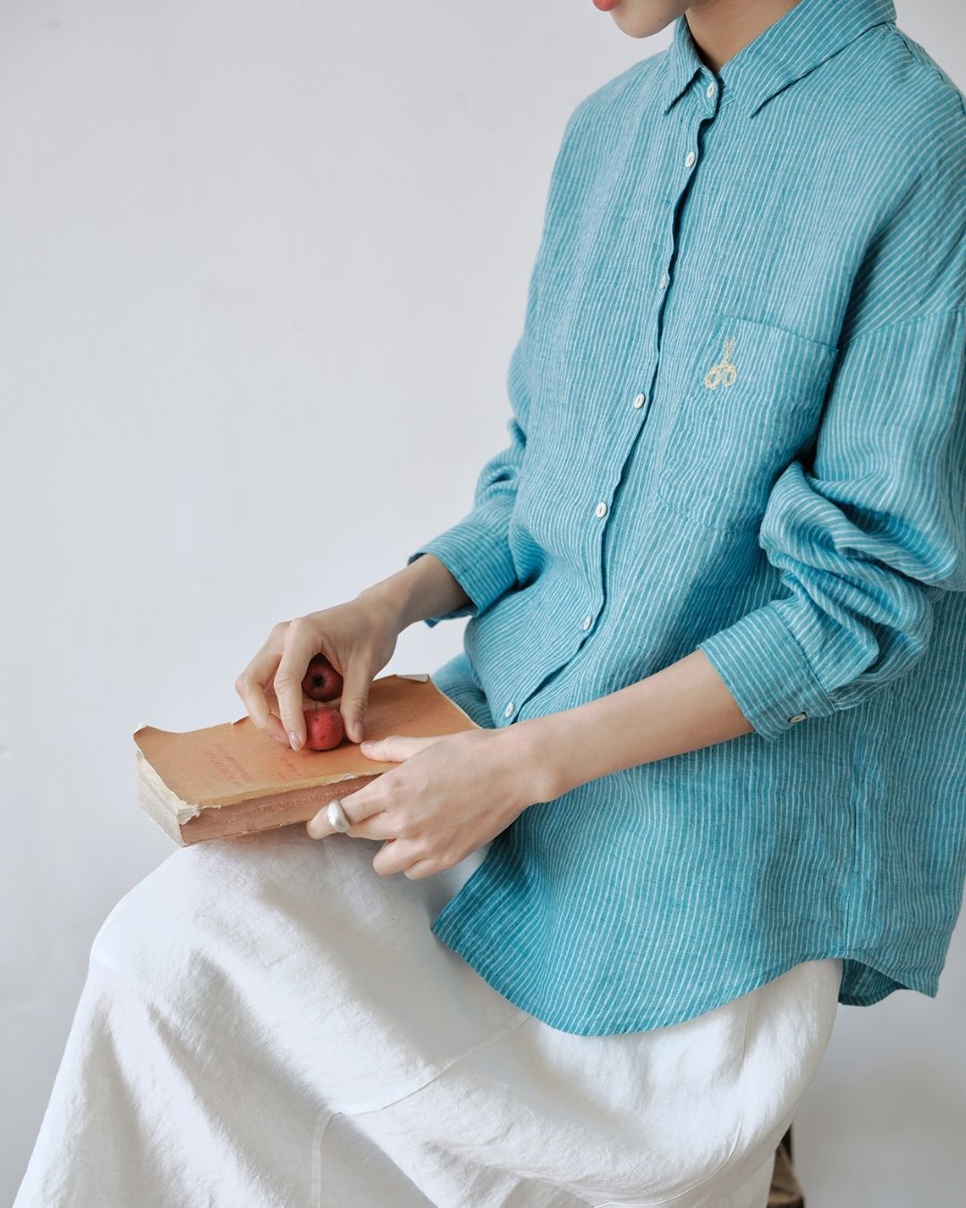 Drop Shoulder Striped Linen Shirt　LS042