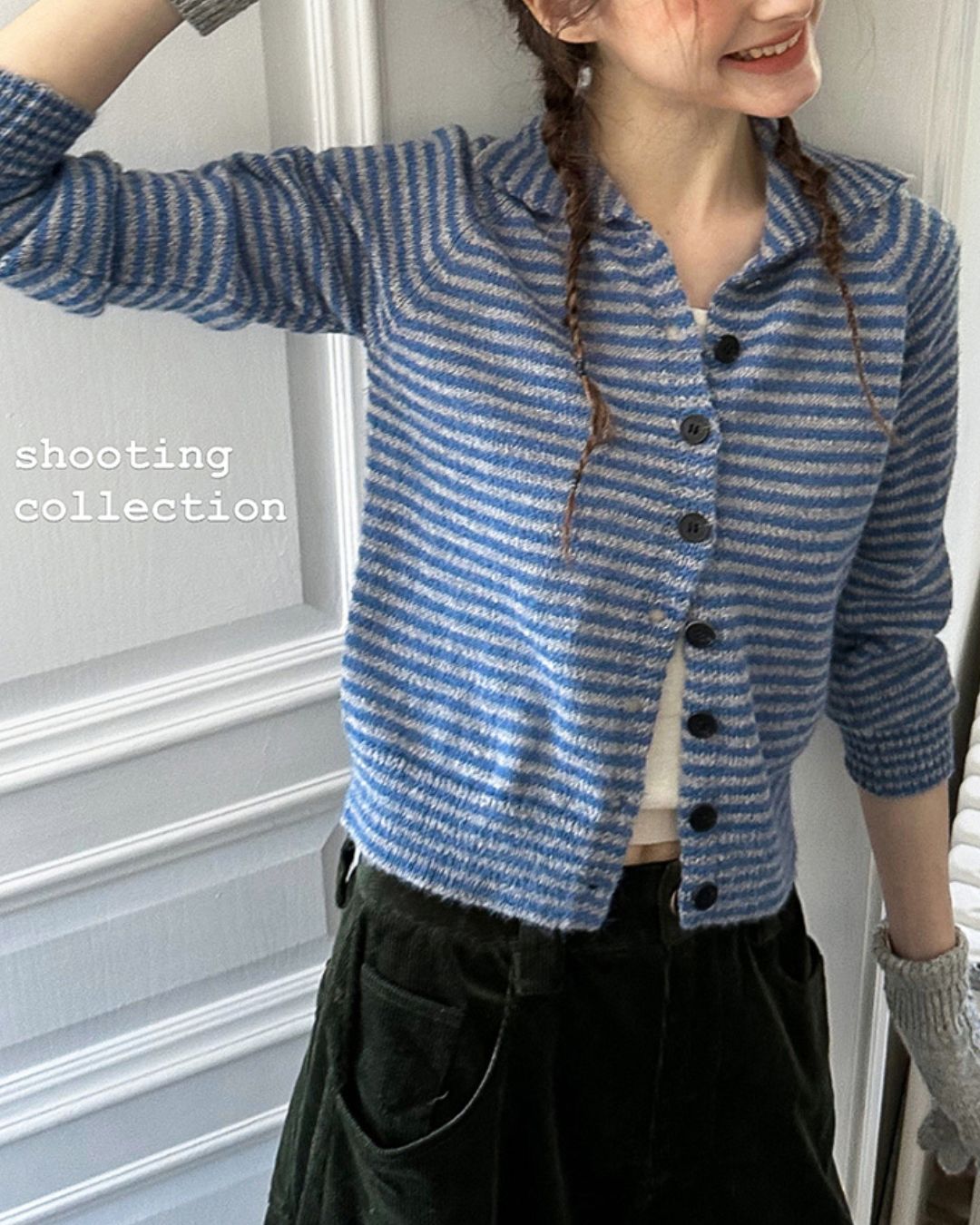 Collared Border Knit Cardigan　KN020