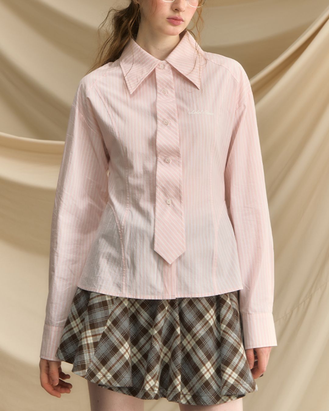 Draped Check Mini Skirt　SK004