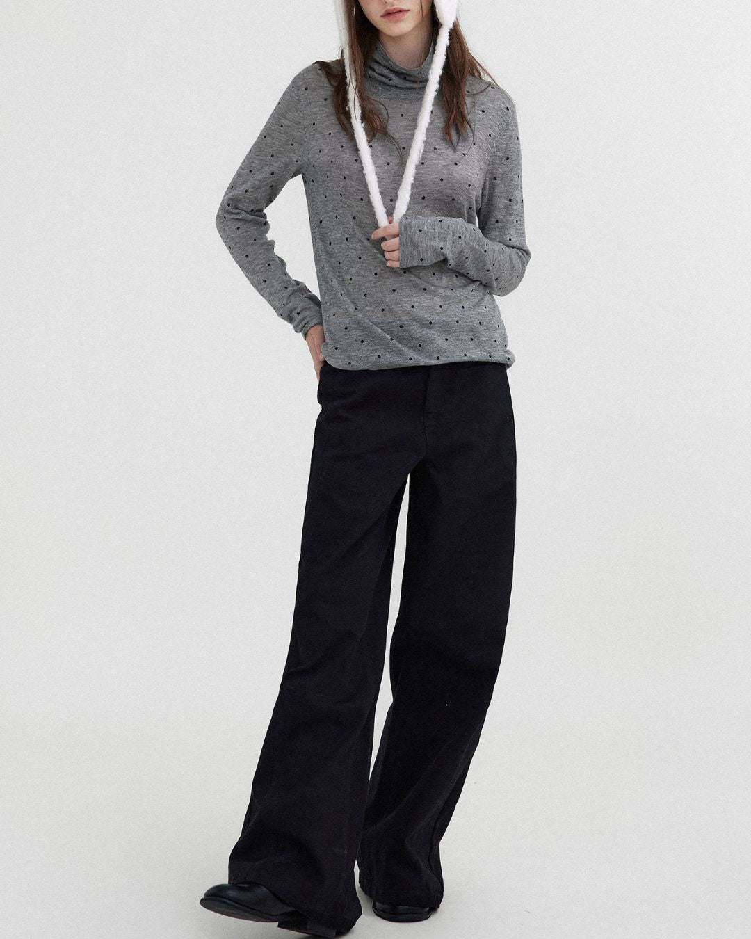 Airy High-neck Polka Dot Knit　KN037