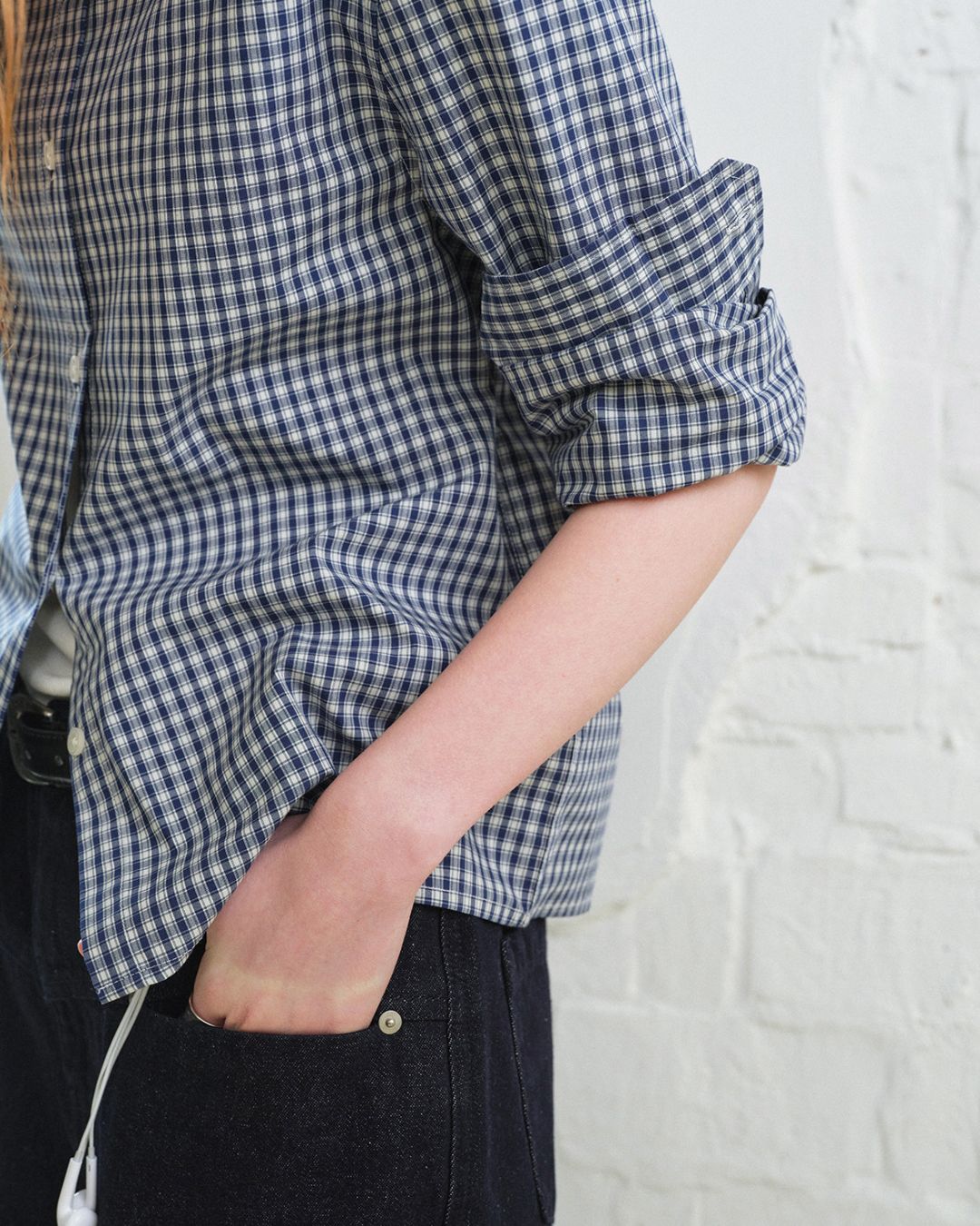 Cropped Button-down Checked Shirt　LS051