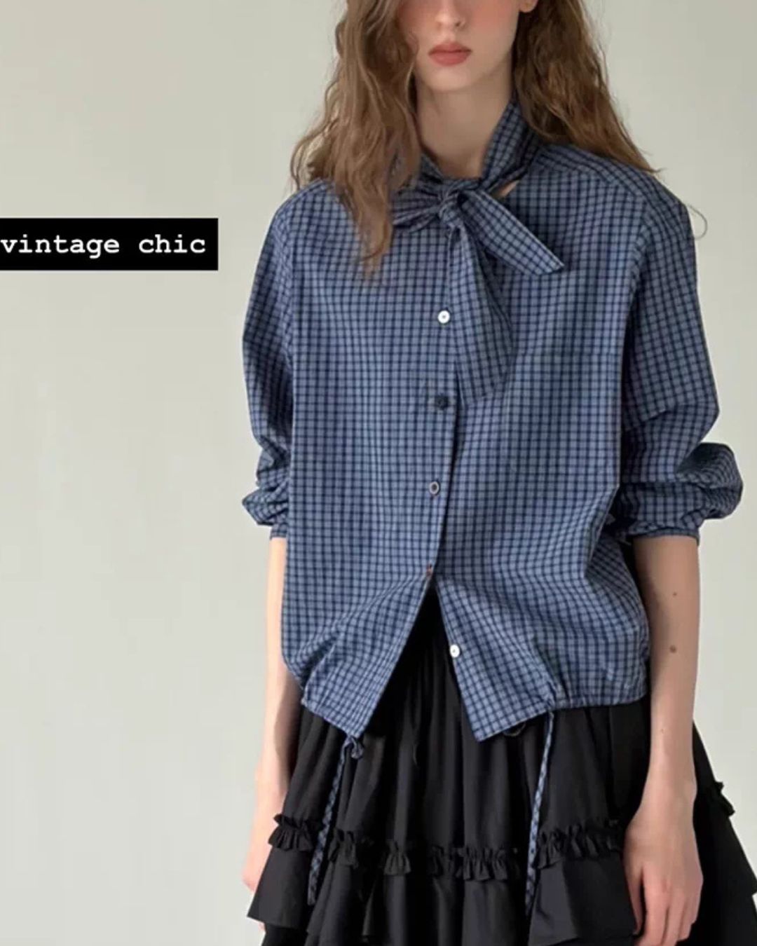 Bow Tie Ribbon Check Shirt　LS068