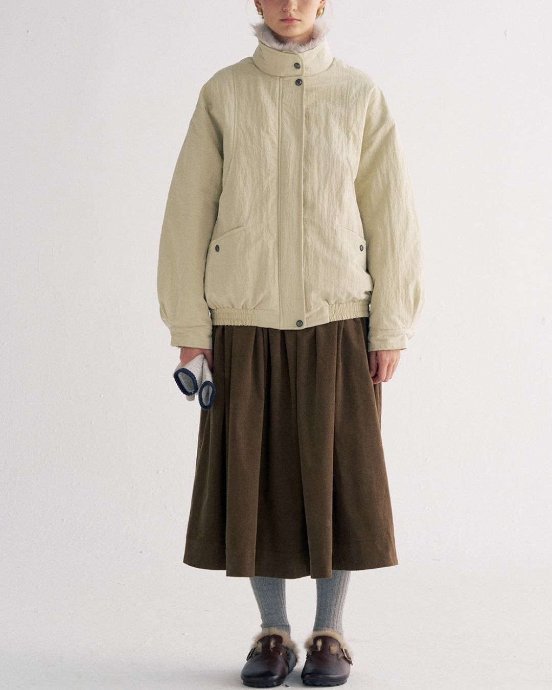 Detachable Fur Collar Quilted Jacket　JK078