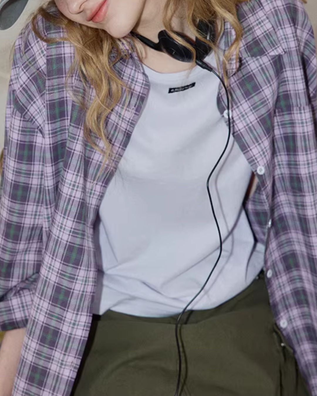 Light Purple Relaxed Check Shirt　LS069