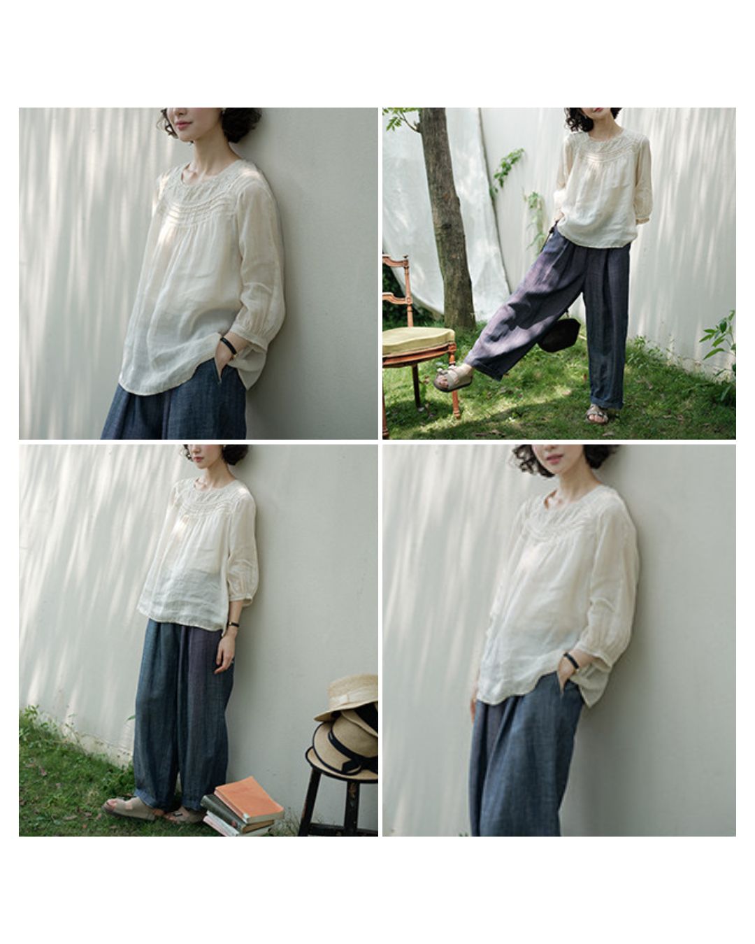 Lace Square Neck Ramie Shirt　LS062