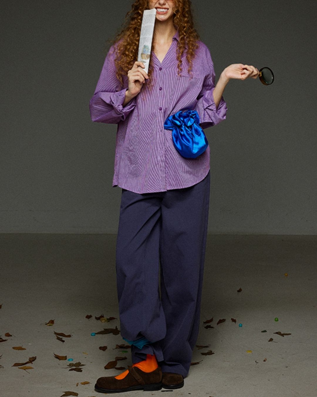 Collared V-neck Loose Shirt　LS029