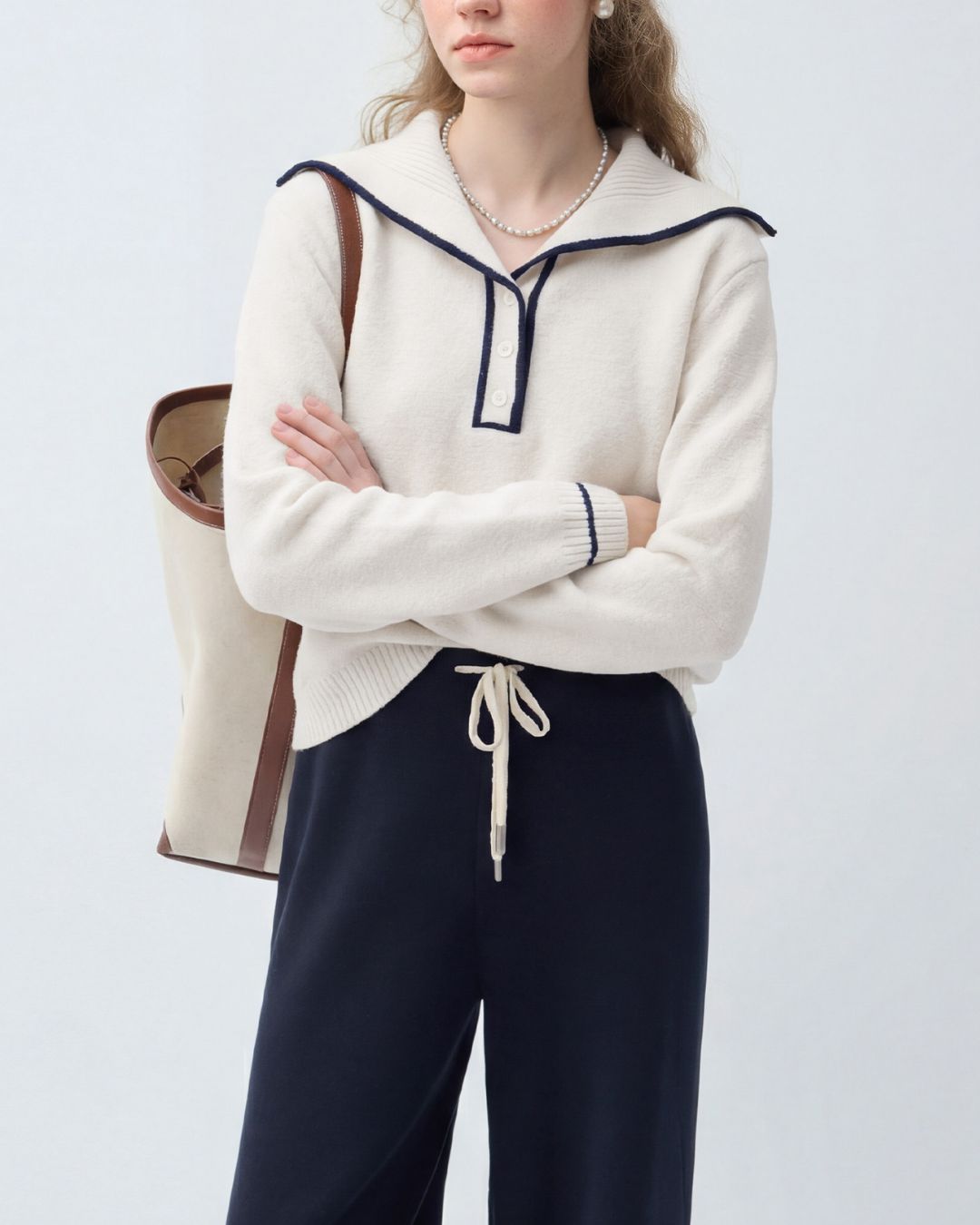 Boucle Knit Drawstring Draped Pants　PT037