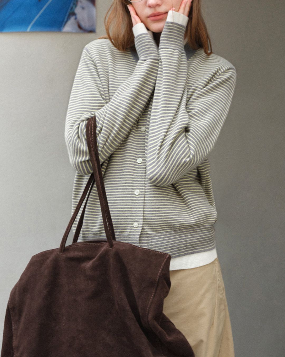 Fake Layered Fine Border Knit Cardigan　KN099