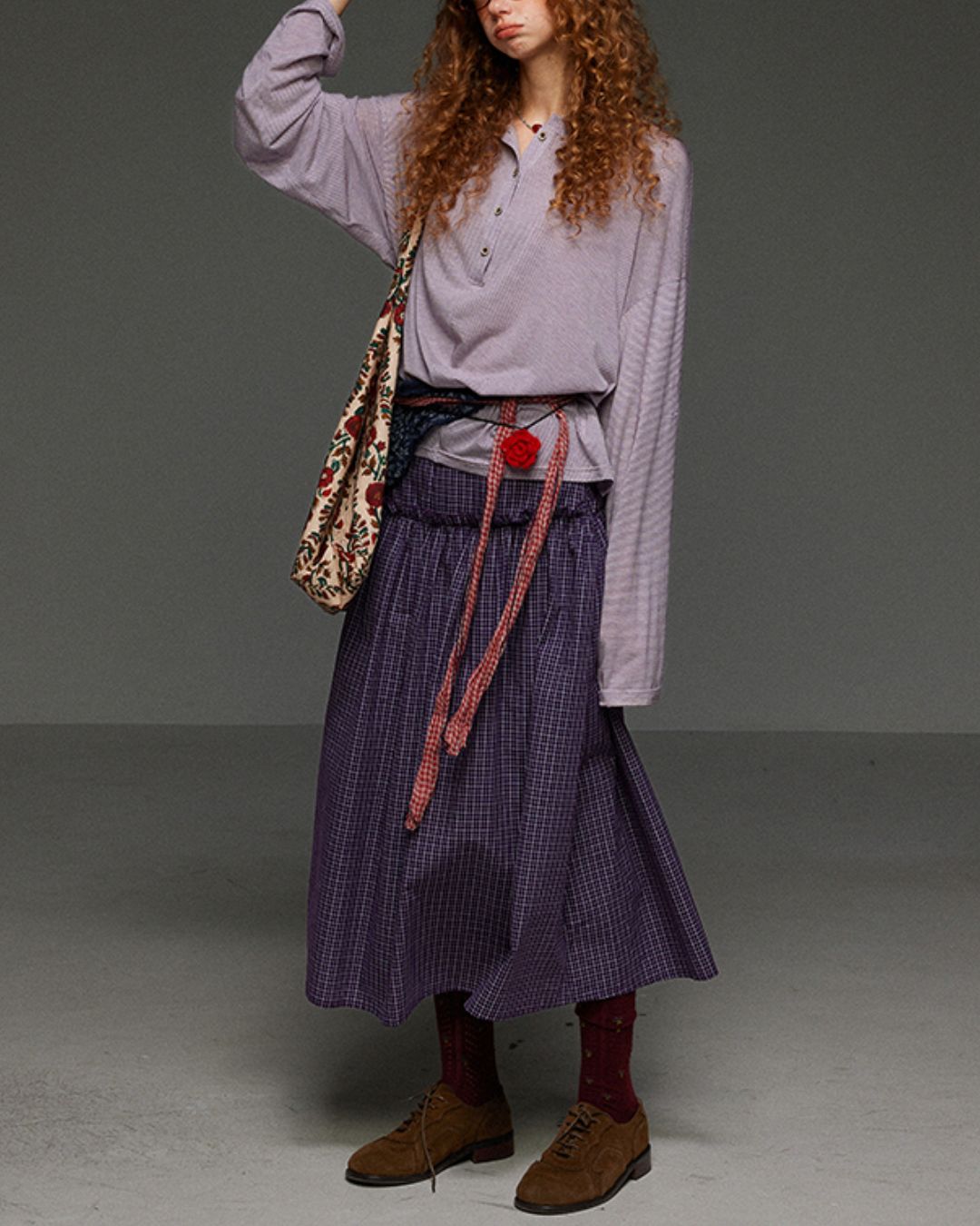 Henley Neck Loose Stripe Knit　KN035