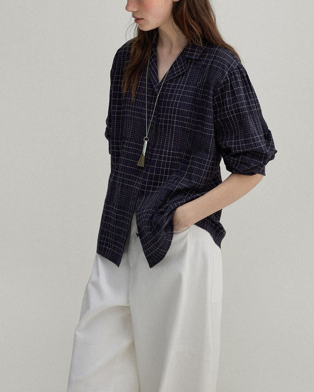 Open Collar Long Sleeve Shirt　LS012