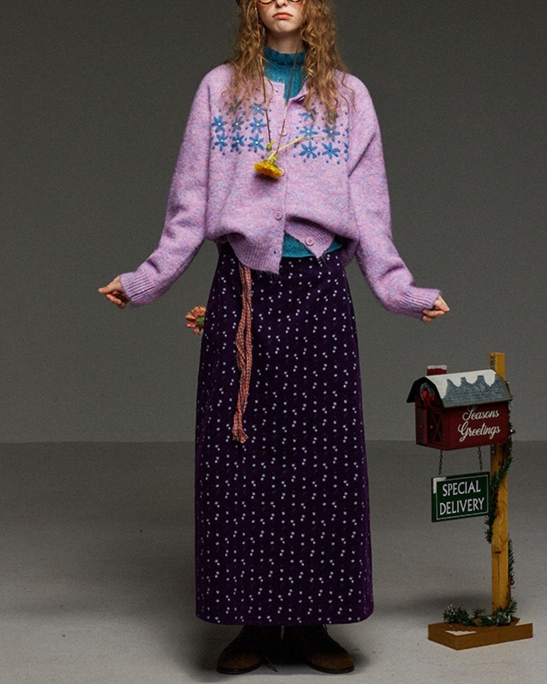 Retro Flower Corduroy Long Skirt　SK013