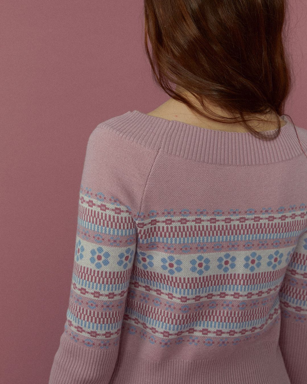 Retro Cherry Blossom Fitted Nordic Knit　KN095