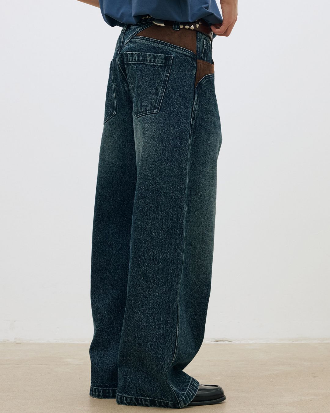 Suede Trim Vintage Denim Pants　DP016