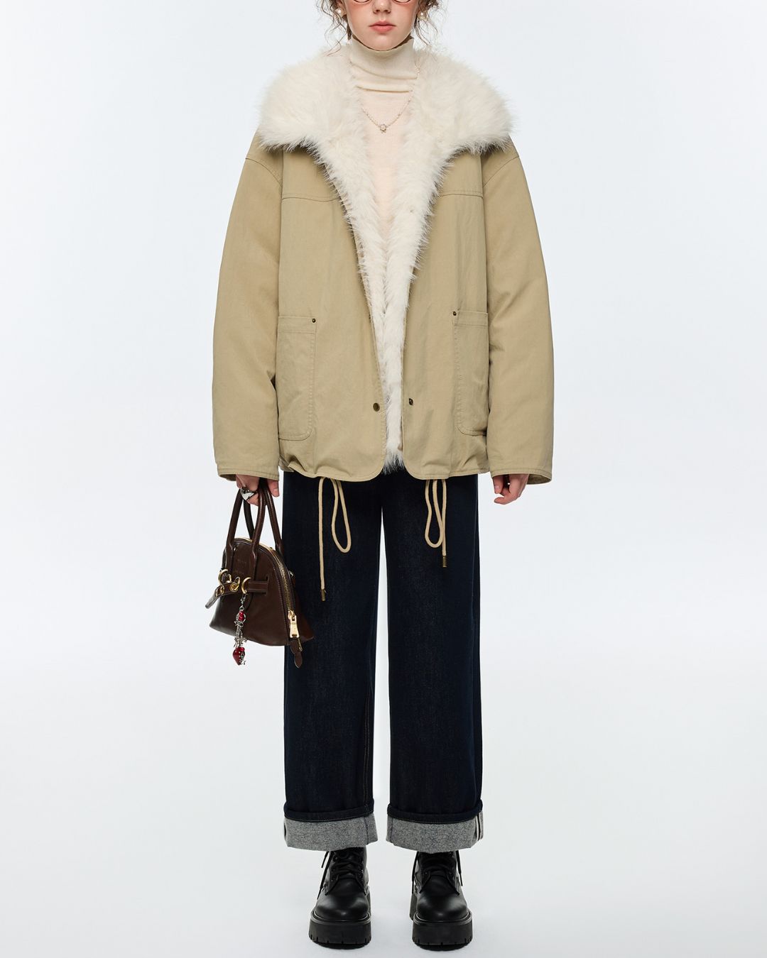 Drawstring Hem Fur Collar Down Jacket　JK061