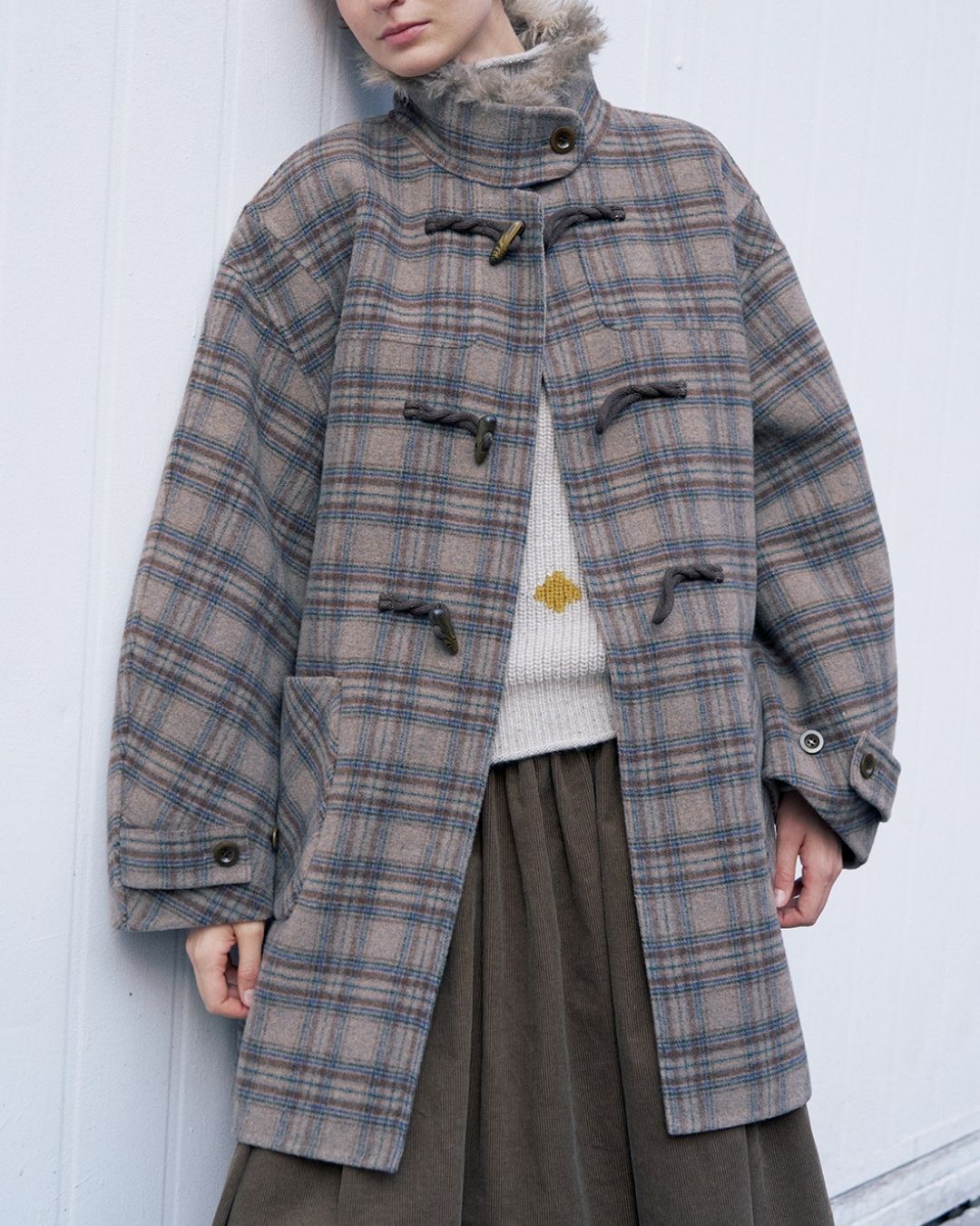 Stand Collar Duffle Check Coat　CT031