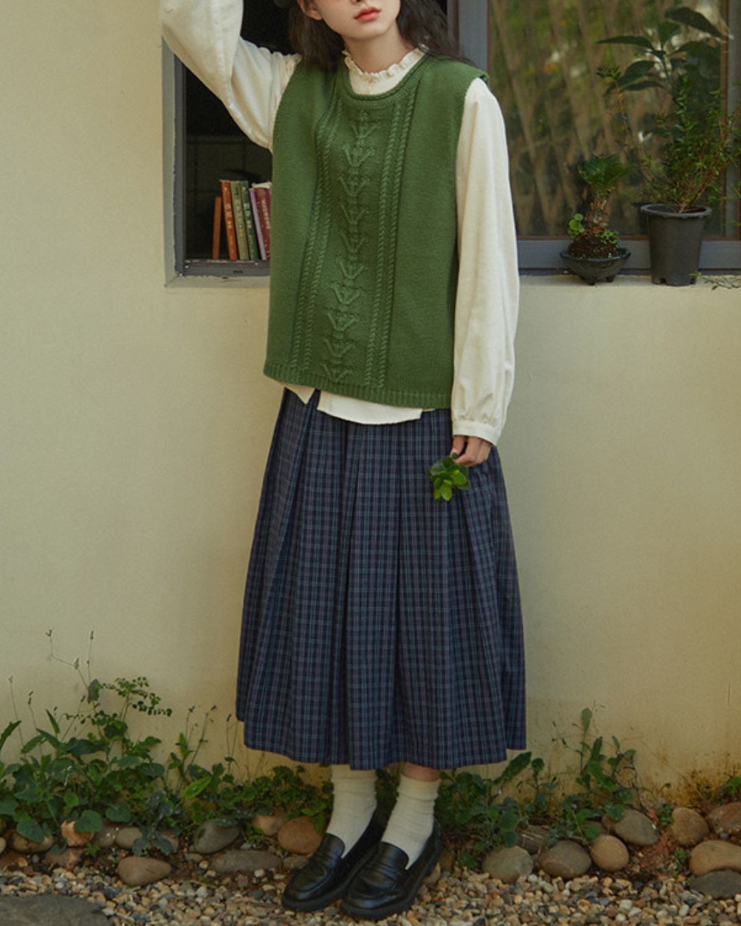 A-line Check Gathered Skirt　SK021