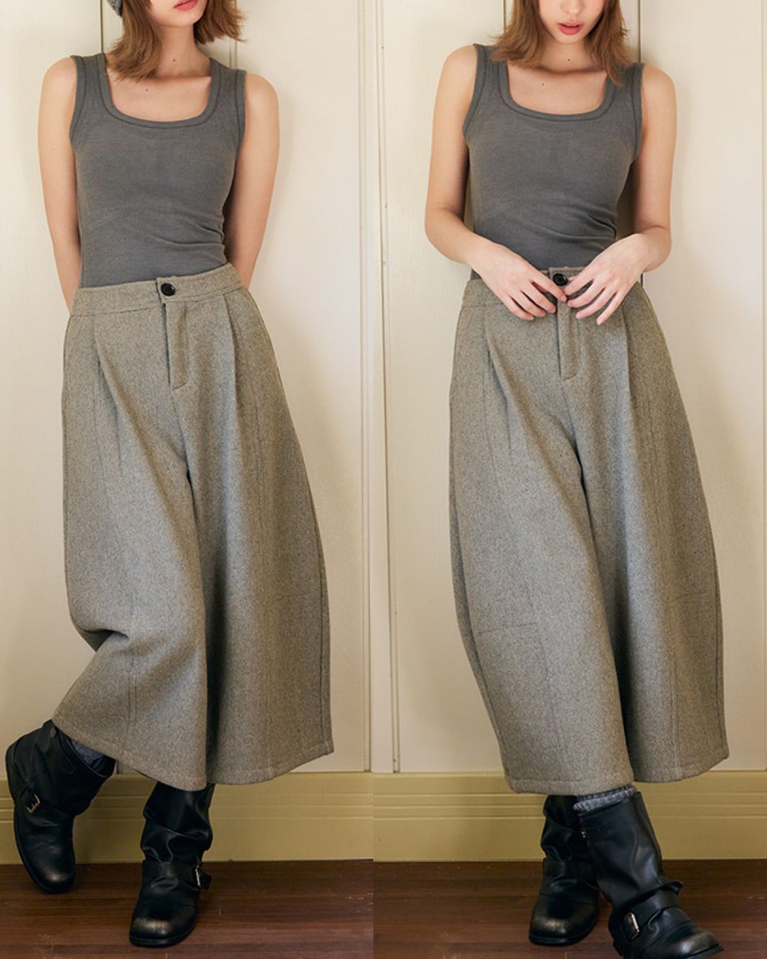 Wool Blend Wide Cropped Pants　PT035