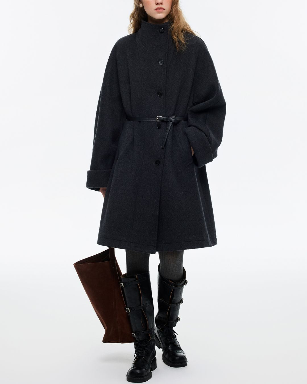 2-way Neck A-line Mid-length Coat　CT028