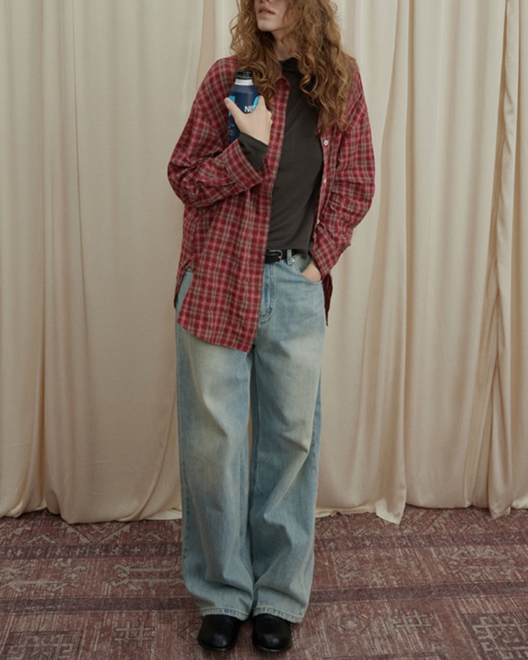 Oversized Checked Cotton Shirt　LS034