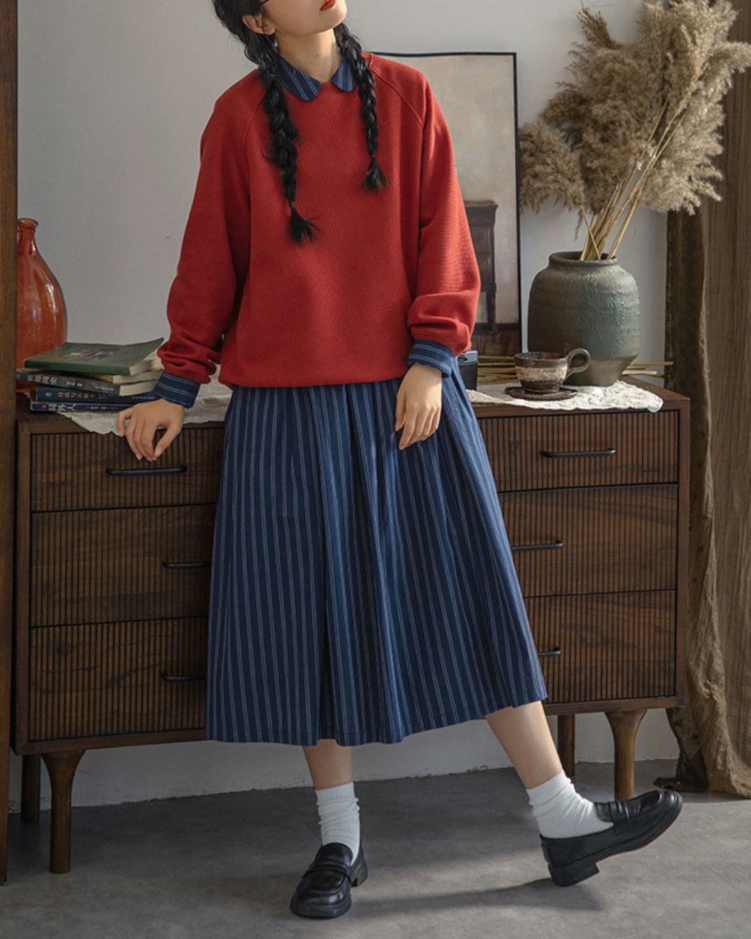 Striped Midi Shirt Dress　OP007