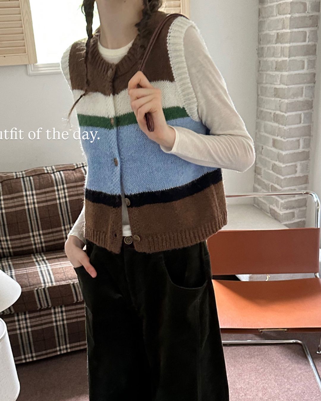 Contrast Color Knit Vest　KN019