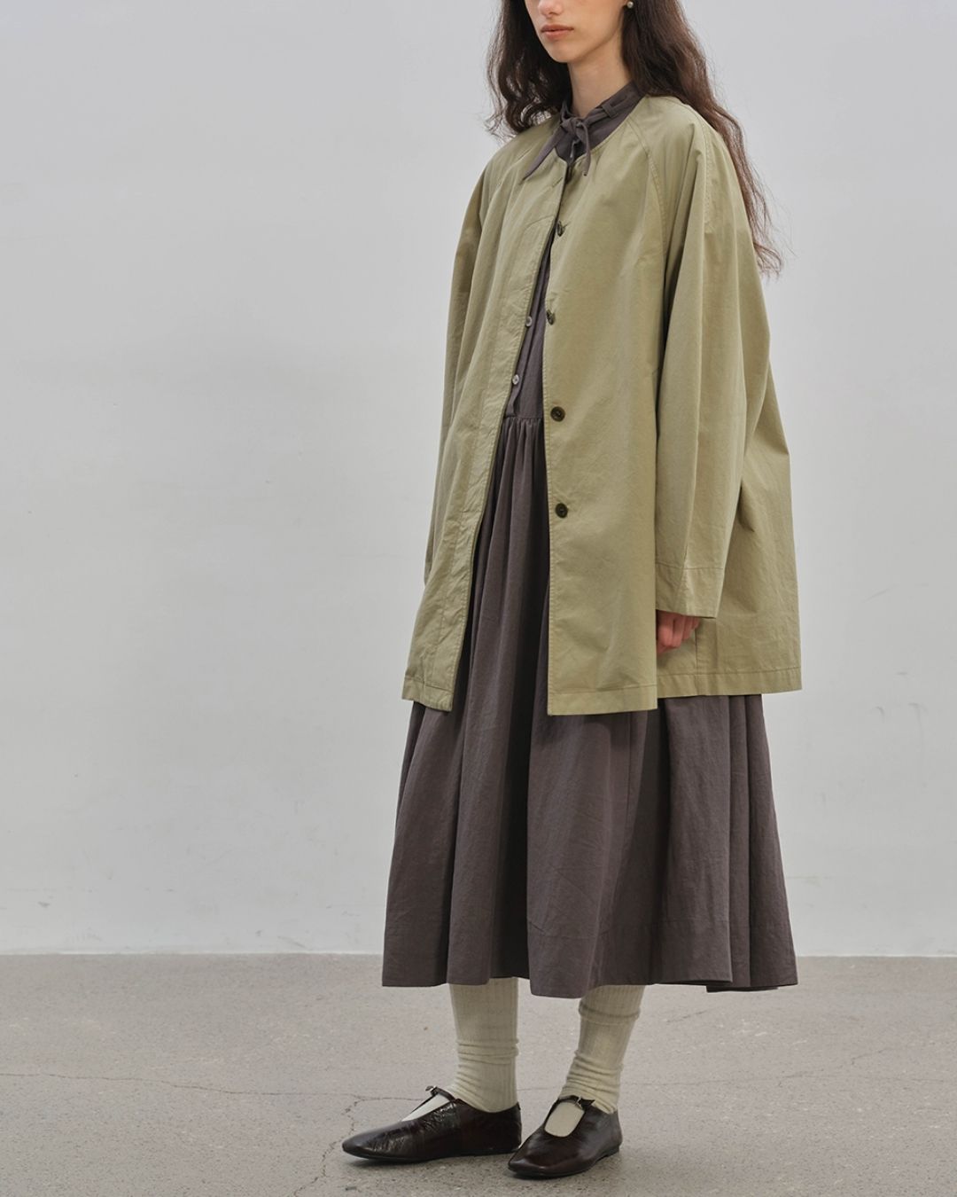 Collarless Mid-length Coat　CT005