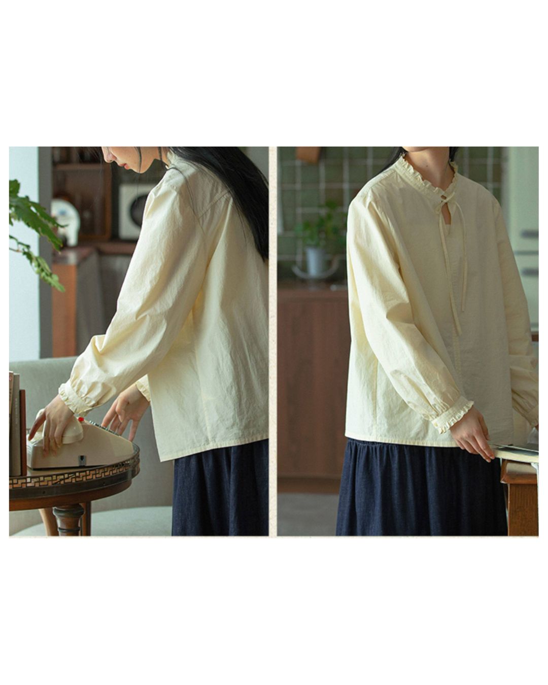 Ribbon Frill High-neck Shirt　LS056